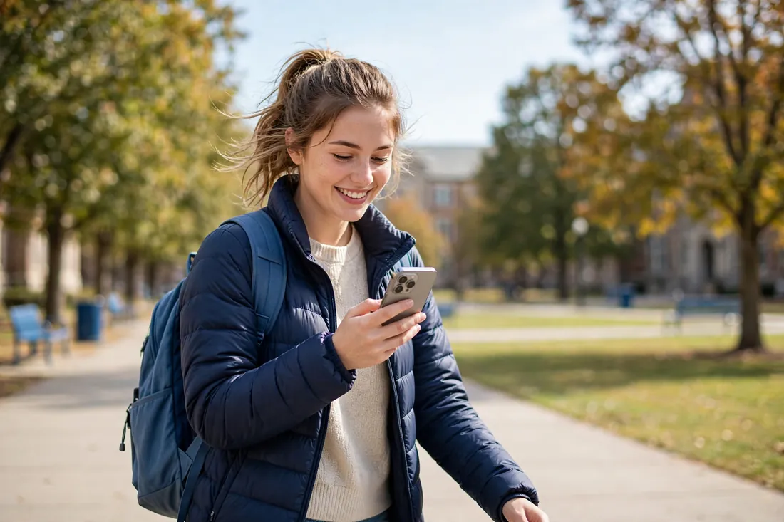 Student using a smartphone for study tasks